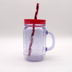 Aladdin Mason Jar Mug Insulated Plastic Tumbler Travel 16 oz Red Lid Straw